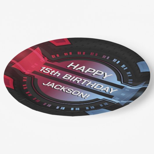 Gamer 15. Happy Birthday Paper Plate Pappteller (Schrägansicht)