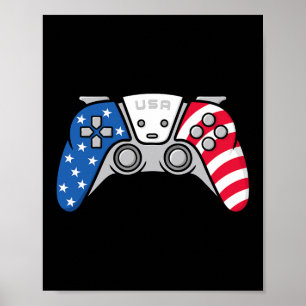 Gamer 4. Juli Gamepad Videospiel USA Amerikanisch Poster