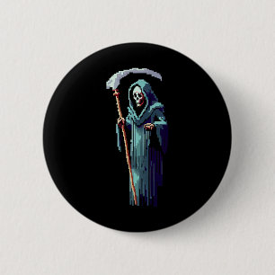 Gamer 8 Bit Pixel Art Video Game Grim Sensenmann v Button