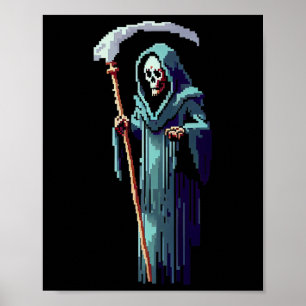 Gamer 8 Bit Pixel Art Video Game Grim Sensenmann v Poster