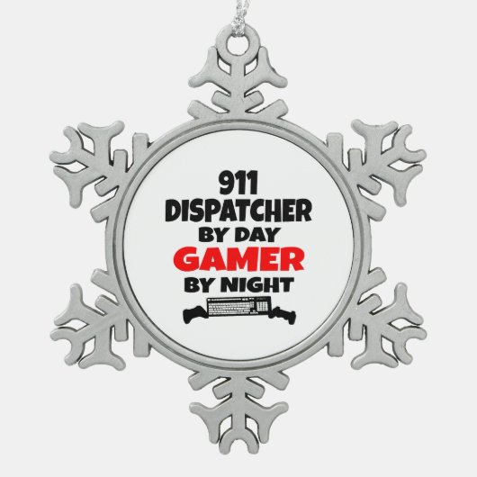 Gamer 911 Dispatcher Schneeflocken Zinn-Ornament (Vorderseite)