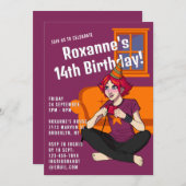 Gamer Anime Lila Teen Girl 14. Geburtstag Einladung (Vorne/Hinten)