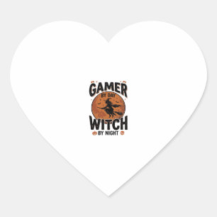 Gamer bei Tag, Hexe bei Nacht, Vintage-Gaming-Desi Herz-Aufkleber