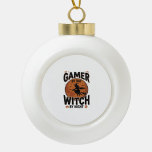 Gamer bei Tag, Hexe bei Nacht, Vintage-Gaming-Desi Keramik Kugel-Ornament