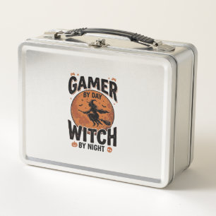 Gamer bei Tag, Hexe bei Nacht, Vintage-Gaming-Desi Metall Brotdose