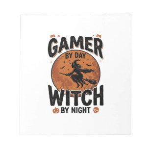 Gamer bei Tag, Hexe bei Nacht, Vintage-Gaming-Desi Notizblock