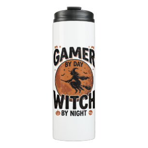 Gamer bei Tag, Hexe bei Nacht, Vintage-Gaming-Desi Thermosbecher