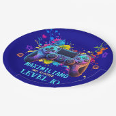 Gamer Birthday Blue Splatter Paint Video Game Pappteller (Schrägansicht)