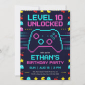 Gamer Birthday Invitation  Pixel Video Game Party Einladung (Vorderseite)
