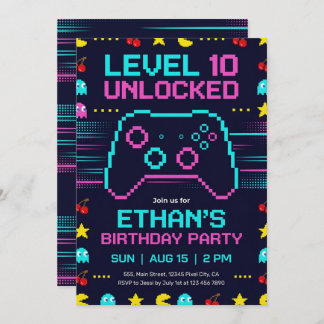 Gamer Birthday Invitation  Pixel Video Game Party Einladung
