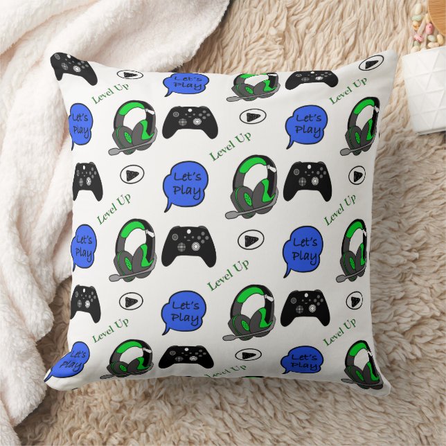 Gamer Boy Blue, Lime Green und Black Kissen (Decke)