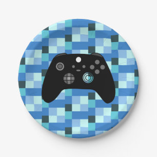 Gamer Boy Blue Pixels Geburtstag Pappteller