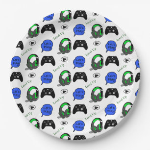 Gamer Boy Blue Pixels Geburtstag Pappteller