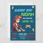 Gamer Boy Blue Video Game Geburtstag Einladung (Vorderseite)