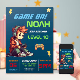 Gamer Boy Blue Video Game Geburtstag Einladung