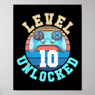 Gamer Boy Level 10 Entsperrtes Videospiel 10. Gebu Poster