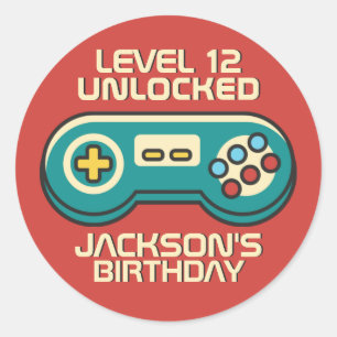 Gamer Boy Level Unlocks Retro Gaming Geburtstag Runder Aufkleber