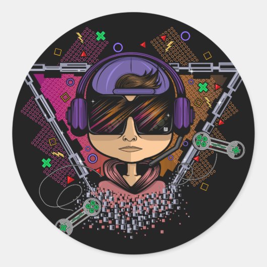 Gamer Boy Runder Aufkleber (Vorderseite)