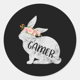 Gamer Bunny passende familienflorale Hase Kaninche Runder Aufkleber