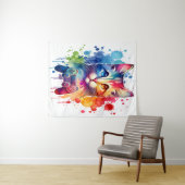 Gamer Cat Delight: Farbiges Wasserfarbband Wandteppich (Beispiel (Horizontal))