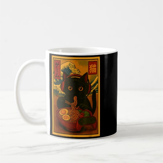 Gamer Cat Eating Ramen Japanese Style  Kaffeetasse (Links)