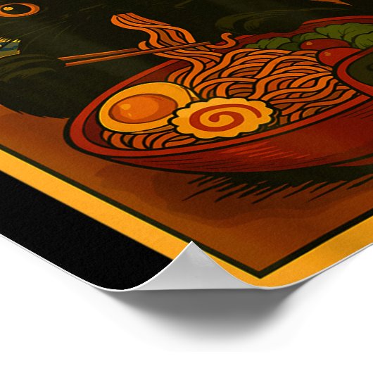 Gamer Cat Eating Ramen Japanese Style Poster (Ecke)