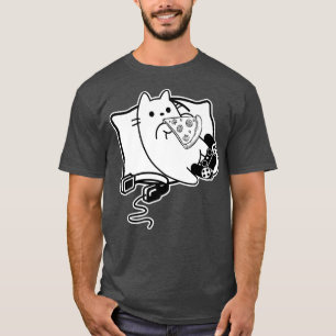 Gamer Cat Girl Boy lädt Pizza, Headset und Pad T-Shirt