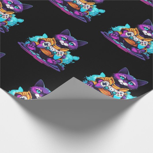 Gamer Cat, Kitten mit Spiel Controller Animation S Geschenkpapier (Ecke)