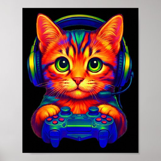Gamer Cat Video Games Boys Teen Men Girls Funny Ca Poster (Vorne)
