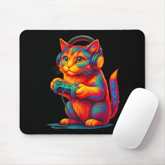 Gamer Cat Video Games Boys Teen Men Girls Funny Gi Mousepad (Mit Mouse)