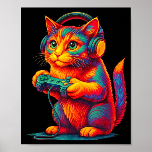 Gamer Cat Video Games Boys Teen Men Girls Funny Gi Poster (Vorne)