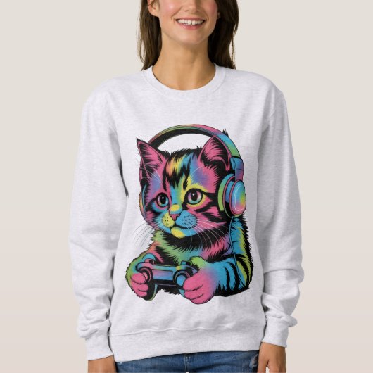Gamer Cat Video Games  Sweatshirt (Vorderseite)