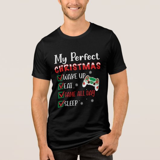 Gamer Christmas Funny Eat Sleep Game Tri-Blend Shirt (Vorderseite)