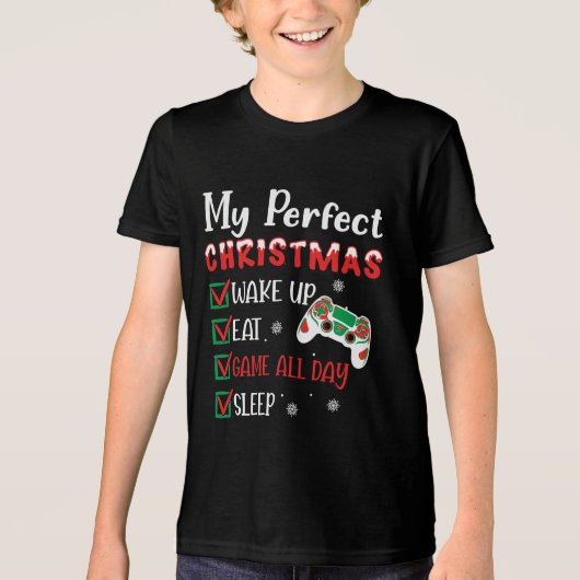 Gamer Christmas Funny Eat Sleep Game Tri-Blend Shirt (Vorderseite)