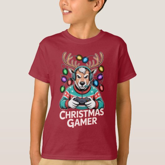 Gamer Christmas Gifts Reindeer Gaming T-Shirt (Vorderseite)