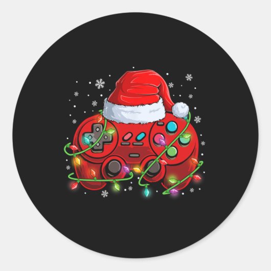 Gamer Christmas Video Game Weihnachtsmannmütze Lig Runder Aufkleber (Vorderseite)