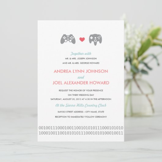 Gamer Controller Liebe Wedding Einladung (Stehend Vorderseite)