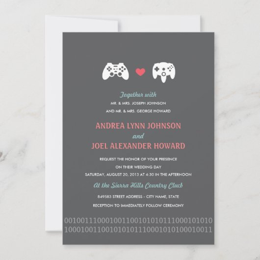 Gamer Controller Liebe Wedding Invites - Red & Gre Einladung (Vorderseite)