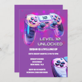 Gamer-Controller rosa Neon Girls Gamer Geburtstag Einladung
