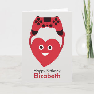 Gamer-Controller und Herzgriller zum Geburtstag Karte