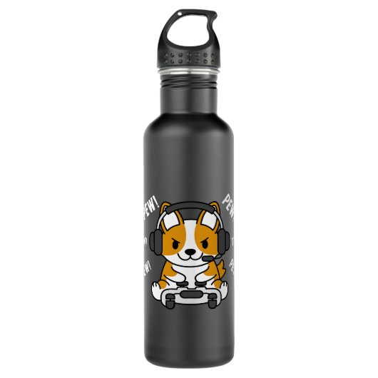 Gamer Corgi Gaming Dog 44 Edelstahlflasche (Vorderseite)