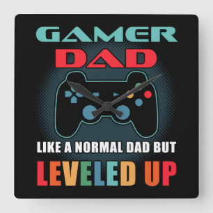 Gamer Dad Gift Normal Dad Leveled Up Fathers Day Quadratische Wanduhr