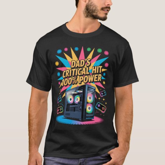 Gamer Dad Tshirt Dad's Critical Hit 100% Power (Vorderseite)