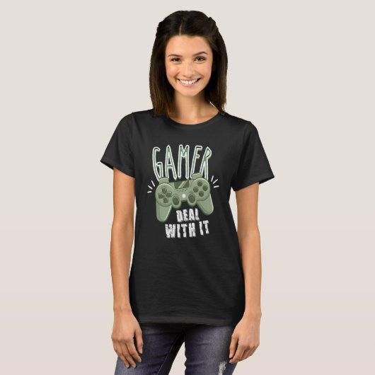 Gamer Deal With It Video Game Gaming T-Shirt (Vorne ganz)