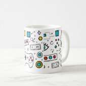 Gamer-Doodle-Art Cool Tech Gaming-Muster  Kaffeetasse (VorderseiteRechts)