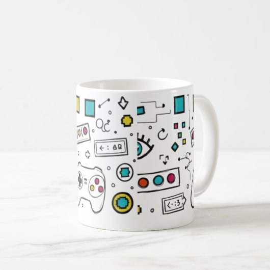 Gamer-Doodle-Art Cool Tech Gaming-Muster  Kaffeetasse (VorderseiteRechts)