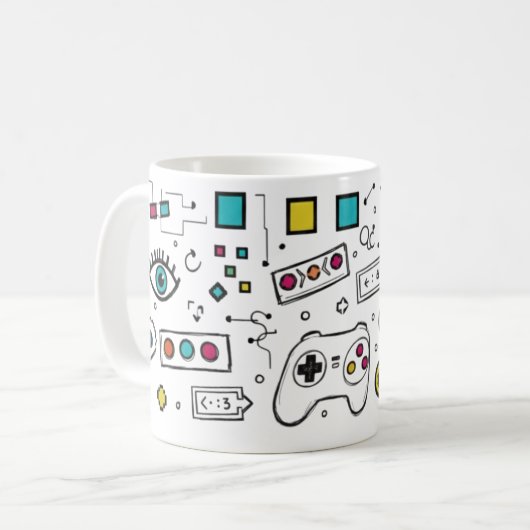Gamer-Doodle-Art Cool Tech Gaming-Muster  Kaffeetasse (Vorderseite Links)