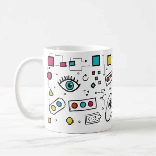 Gamer-Doodle-Art Cool Tech Gaming-Muster Kaffeetasse (Links)