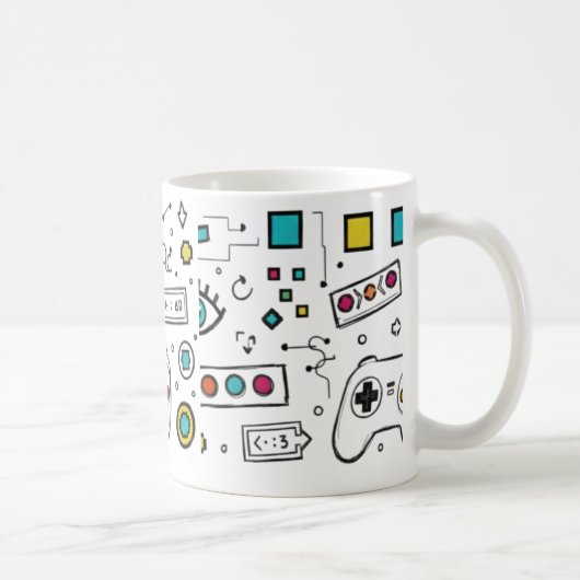 Gamer-Doodle-Art Cool Tech Gaming-Muster  Kaffeetasse (Rechts)