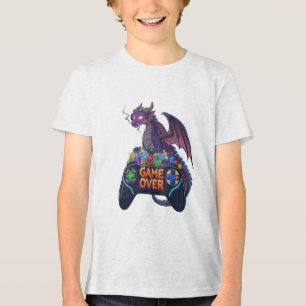 Gamer Drache bewacht RPG-Würfelhort bei "Game Over Tri-Blend Shirt